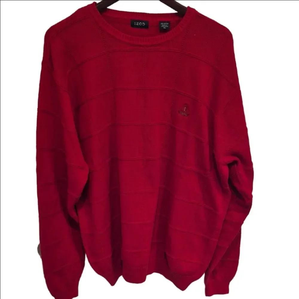 Izod Men's Red Cotton Crewneck Cable Knit Sweater